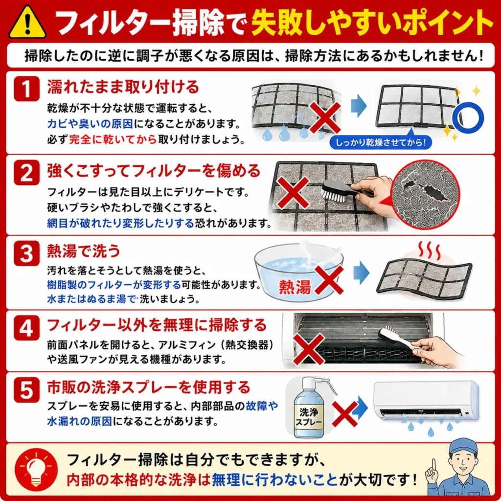 フィルター掃除で失敗しやすいポイント