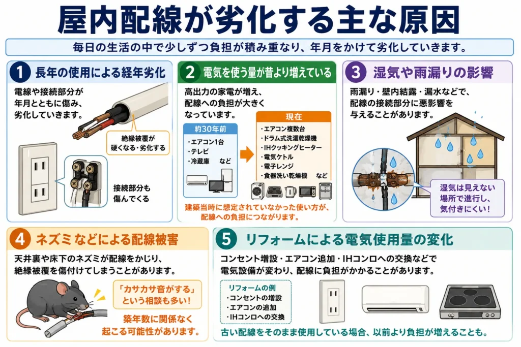 屋内配線が劣化する主な原因