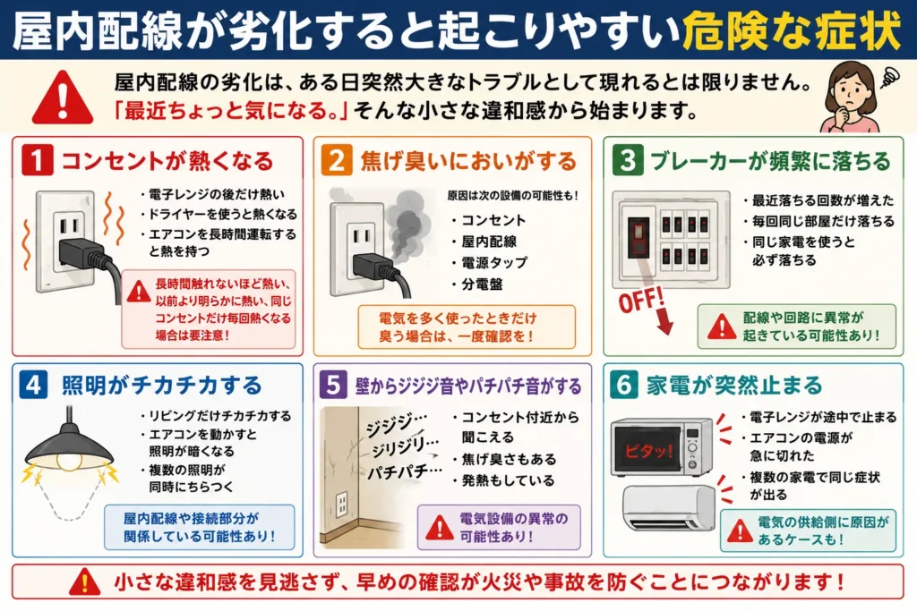 屋内配線が劣化すると起こりやすい危険な症状