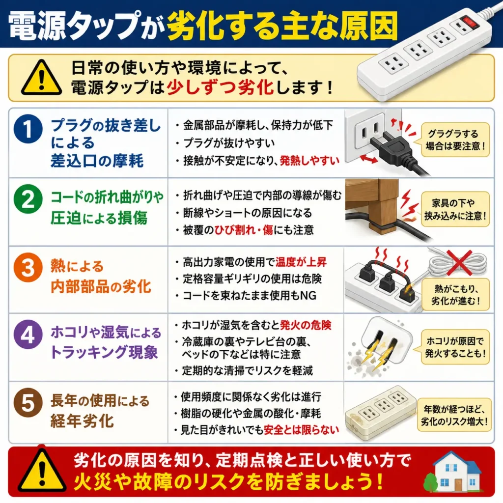 電源タップが劣化する主な原因