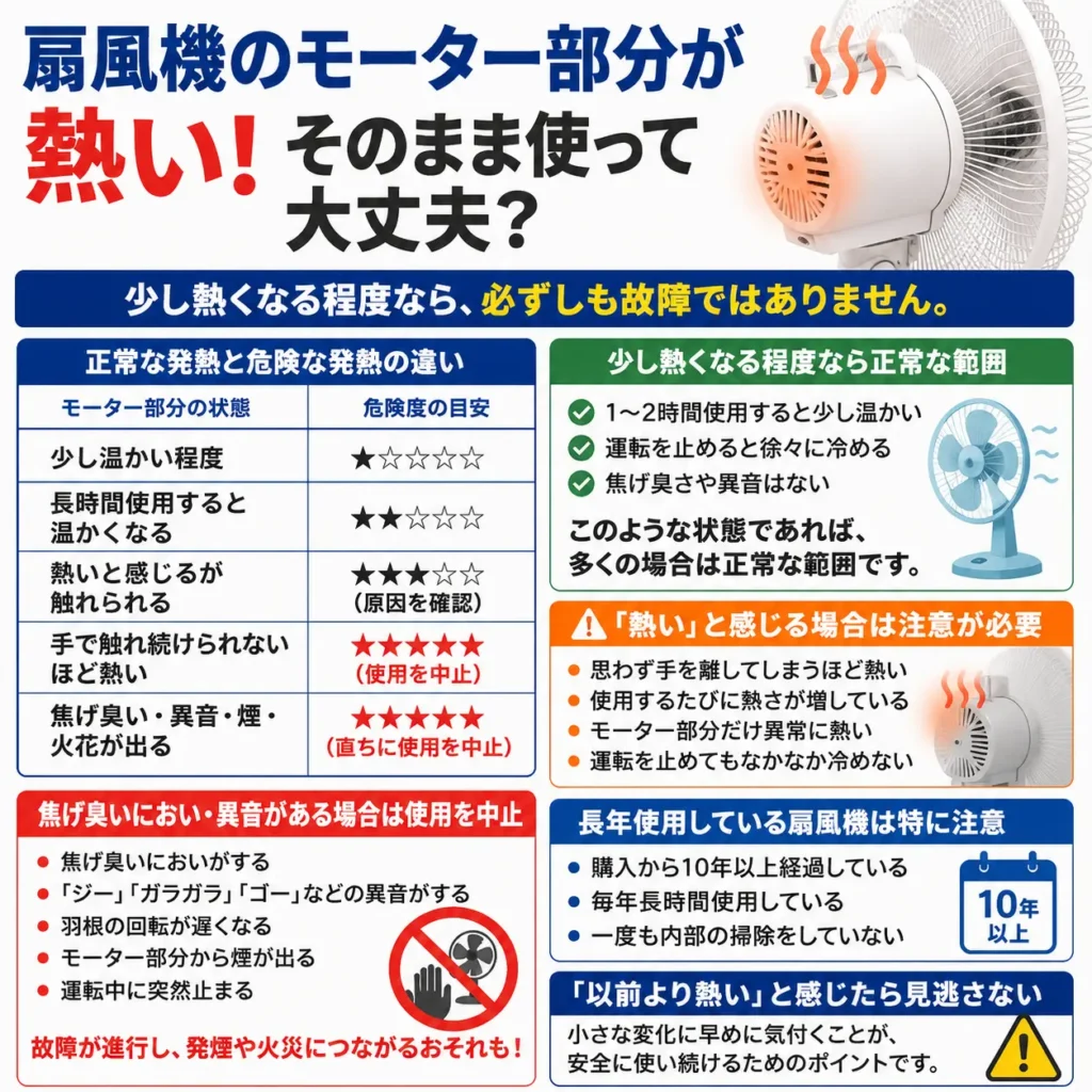 扇風機のモーター部分が熱い!そのまま使って大丈夫?
