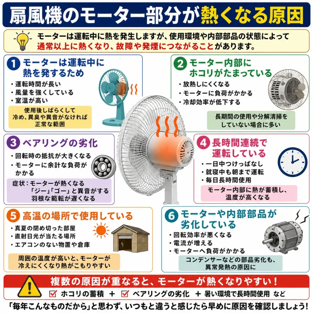 扇風機のモーター部分が熱くなる原因