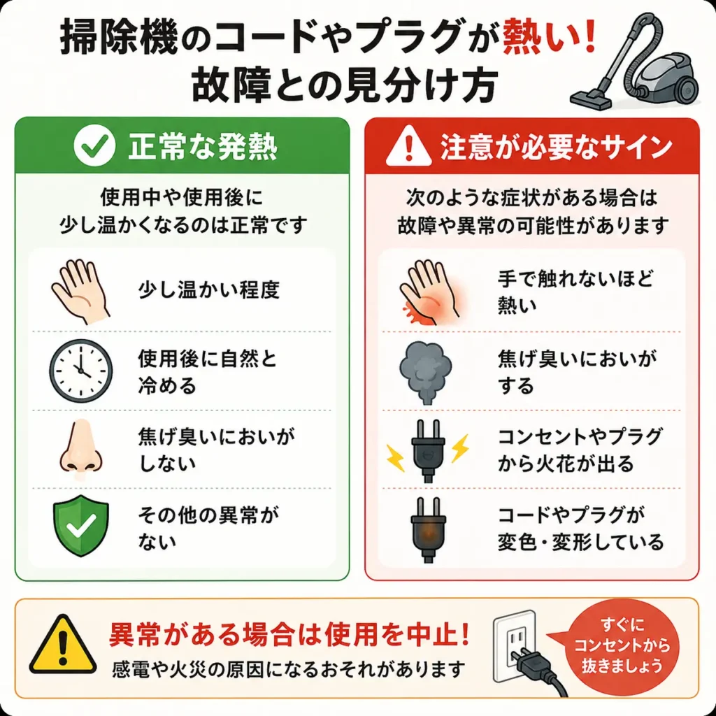 掃除機のコードやプラグが熱い!故障との見分け方
