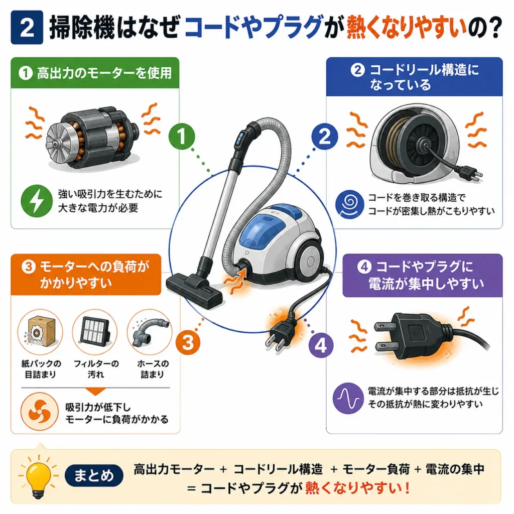 掃除機はなぜコードやプラグが熱くなりやすいの?