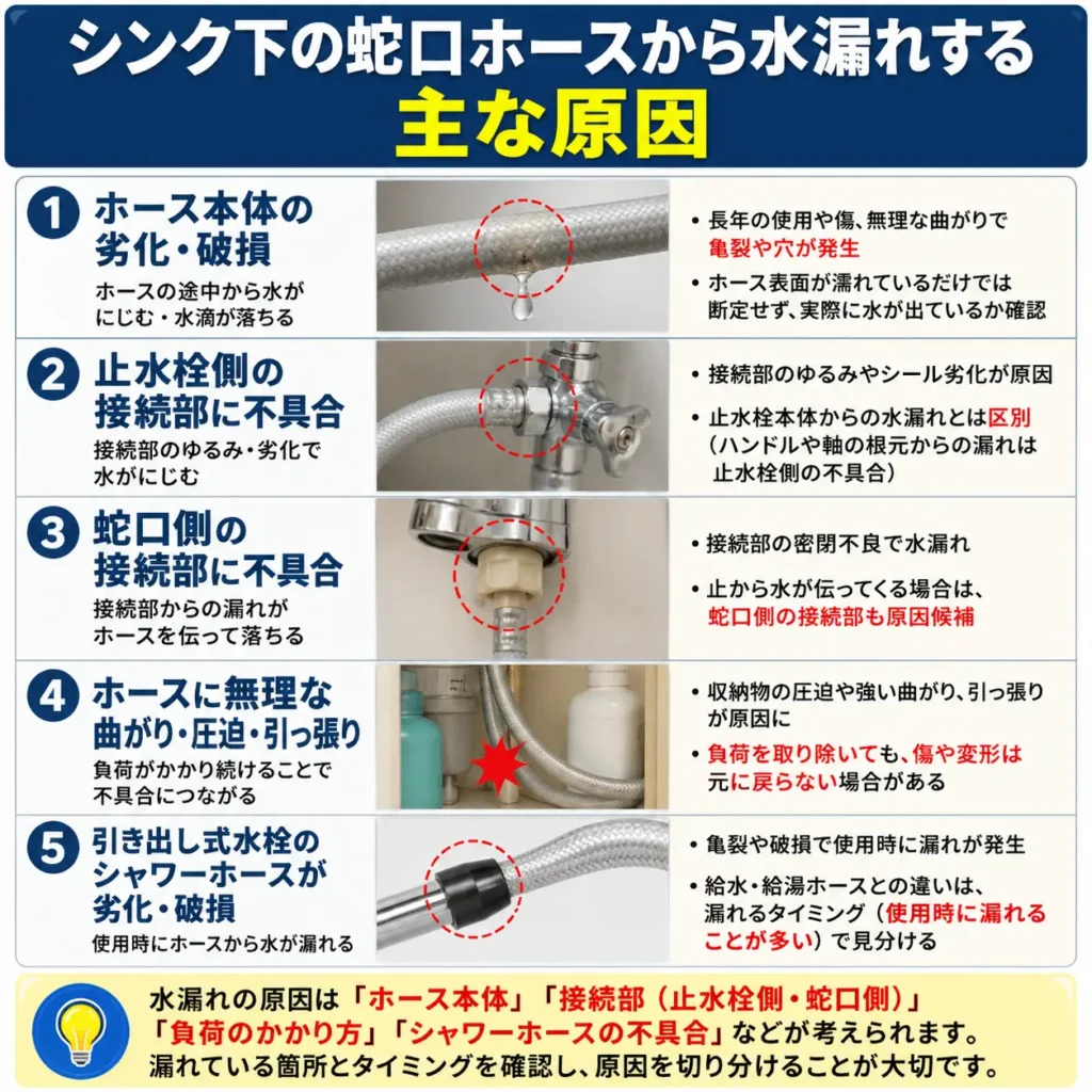 シンク下の蛇口ホースから水漏れする主な原因
