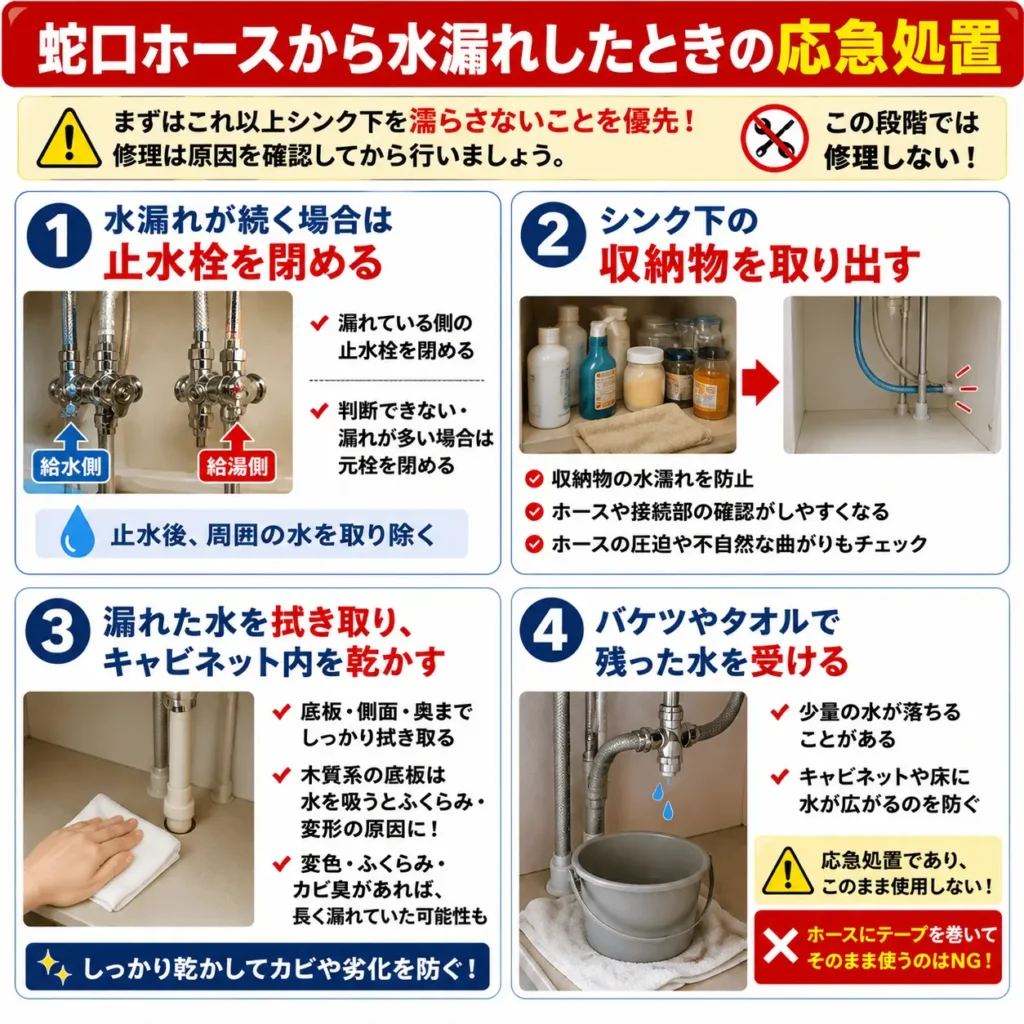 蛇口ホースから水漏れしたときの応急処置