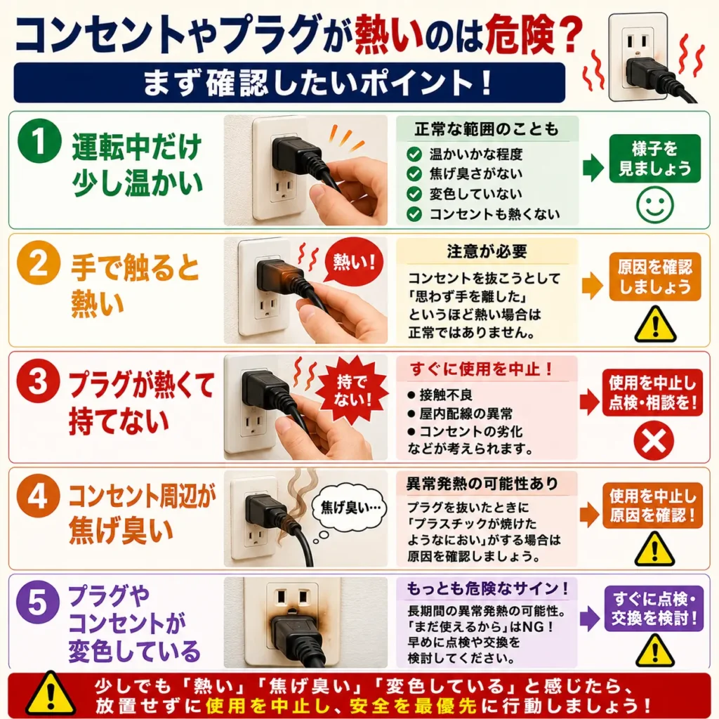 コンセントやプラグが熱いのは危険?