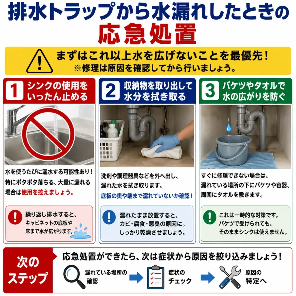 排水トラップから水漏れしたときの応急処置