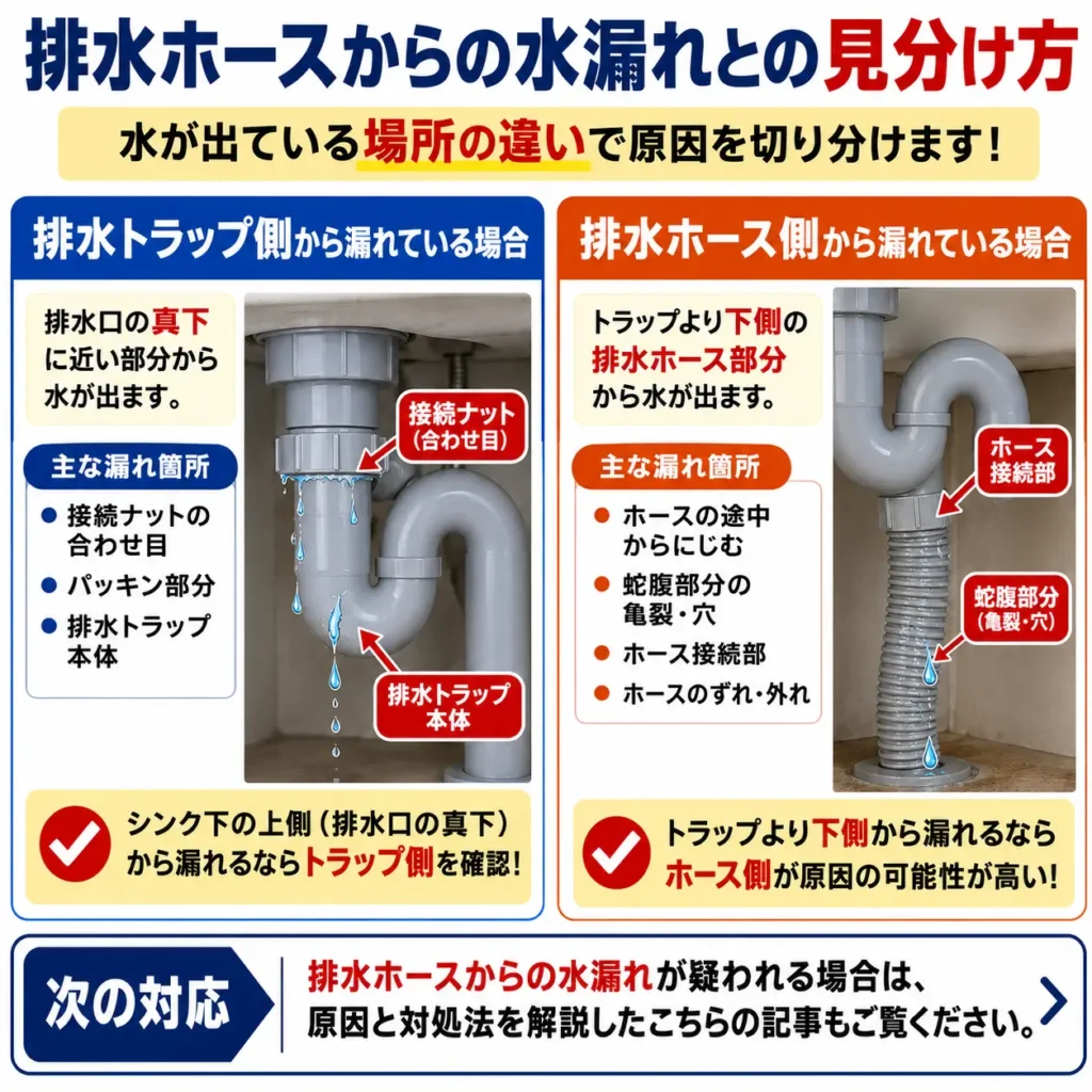 排水ホースからの水漏れとの見分け方