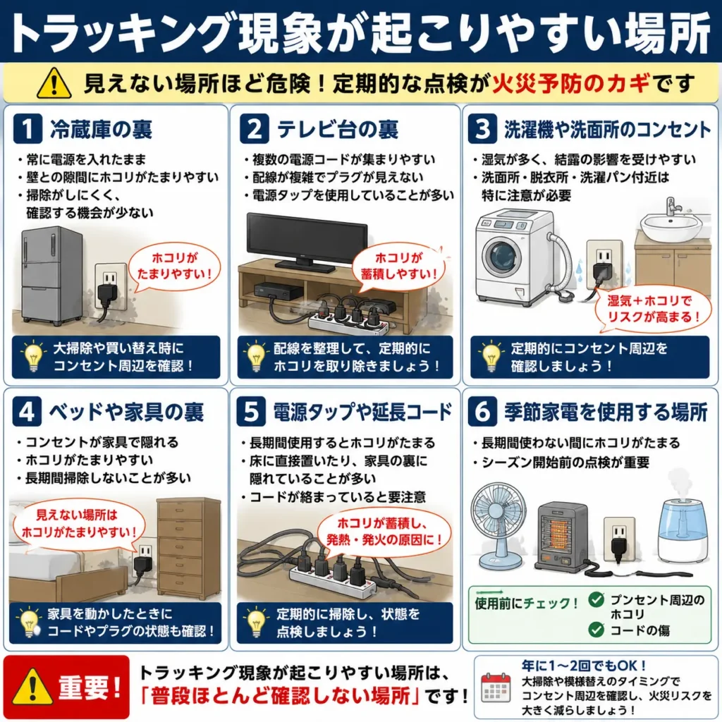 トラッキング現象が起こりやすい場所