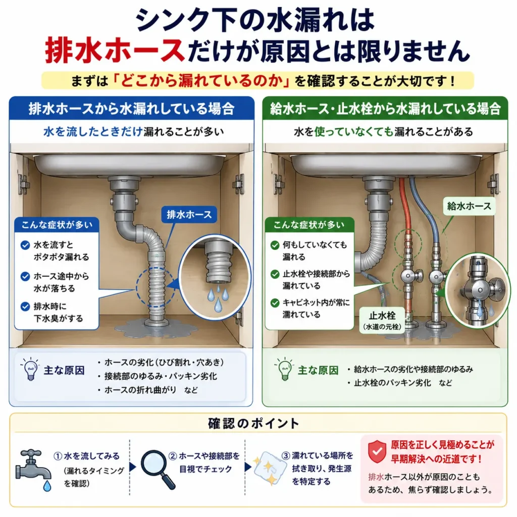 シンク下の水漏れは排水ホースだけが原因とは限りません