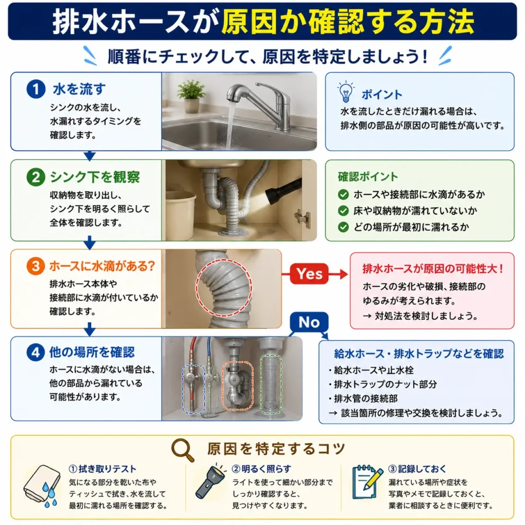 排水ホースが原因かどうか確認する方法