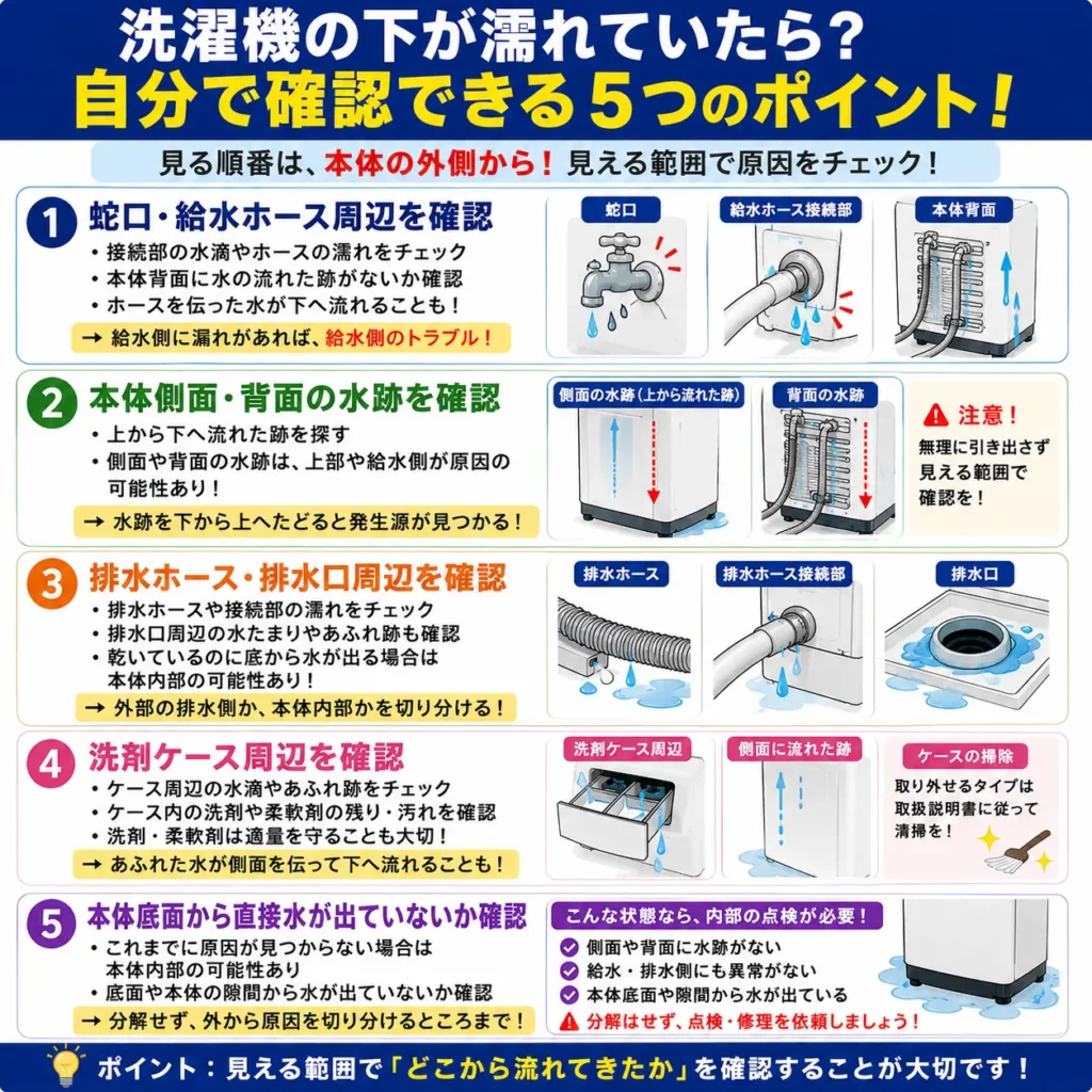 洗濯機の下が濡れていたら？自分で確認できる５つのポイント