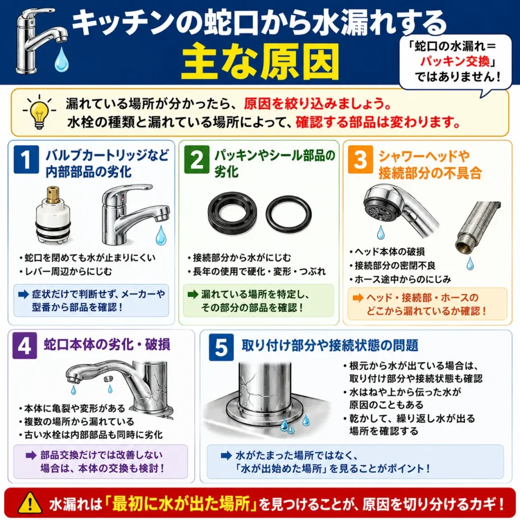 キッチンの蛇口から水漏れする主な原因