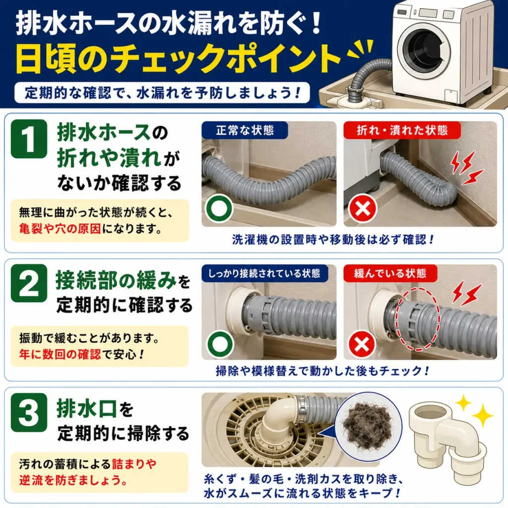 排水ホースの水漏れを防ぐ!日頃のチェックポイント