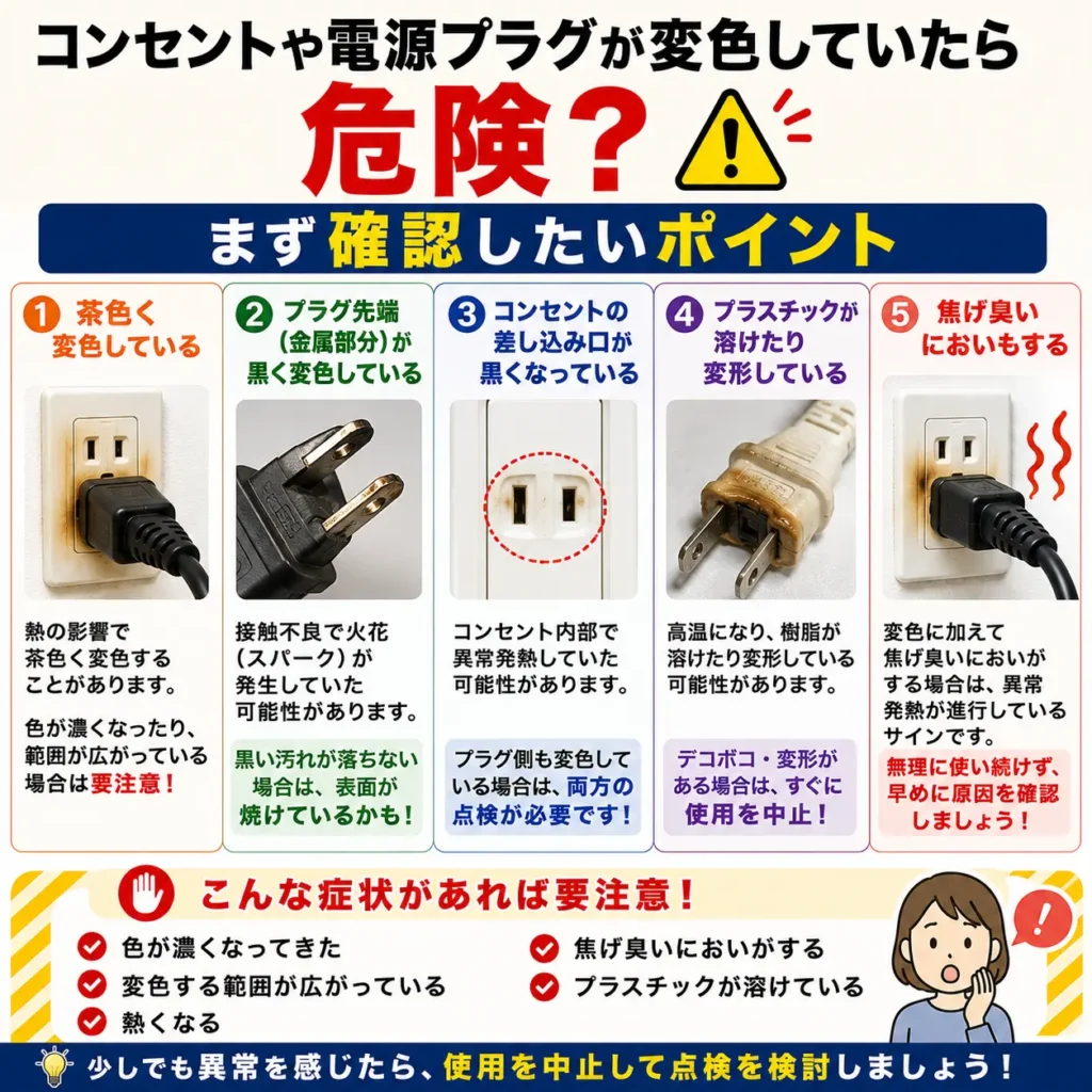 コンセントや電源プラグが変色していたら危険?