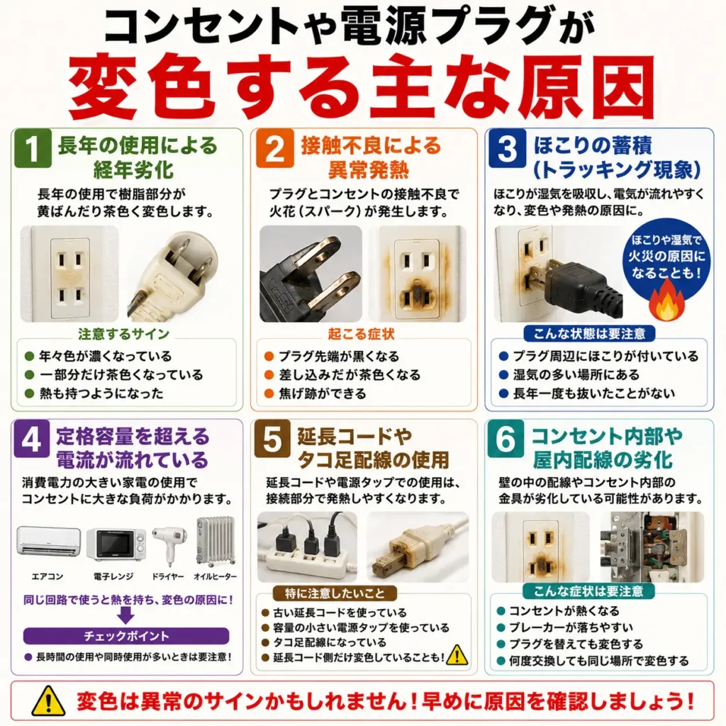 コンセントや電源プラグが変色する主な原因