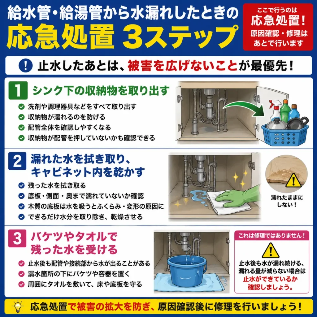 給水管・給湯管から水漏れしたときの応急処置3ステップ