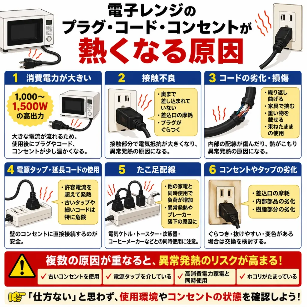 電子レンジのプラグ・コード・コンセントが熱くなる原因