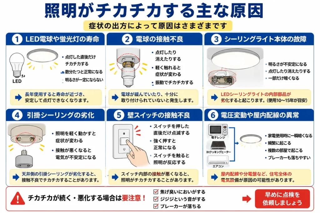 照明がチカチカする主な原因