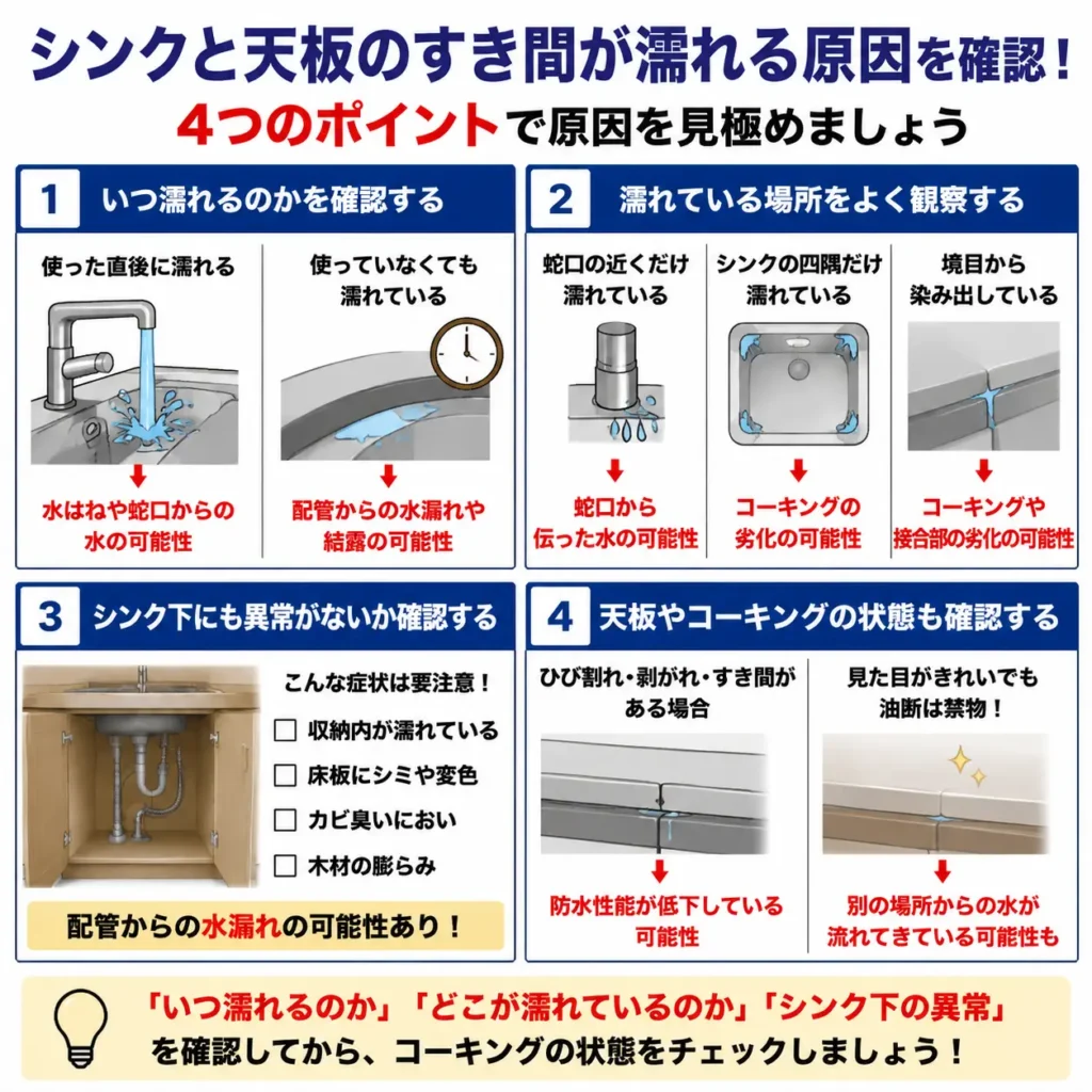 シンクと天板の隙間が濡れる原因を確認!4つのポイントで原因を見極めましょう