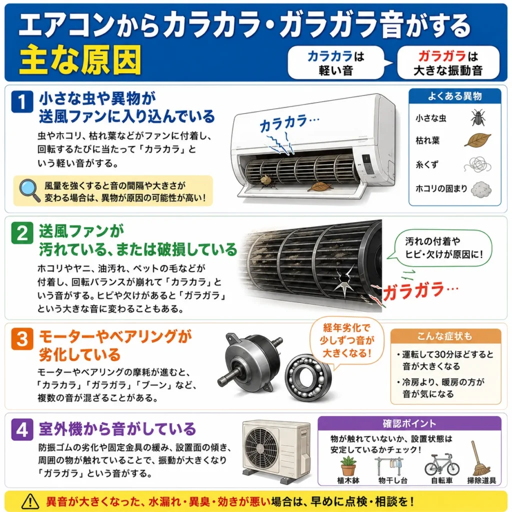 エアコンからカラカラ・ガタガタ音がする主な原因
