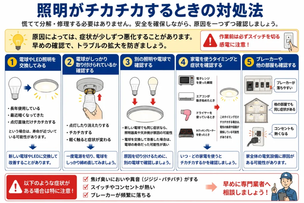 照明がチカチカする時の対処法