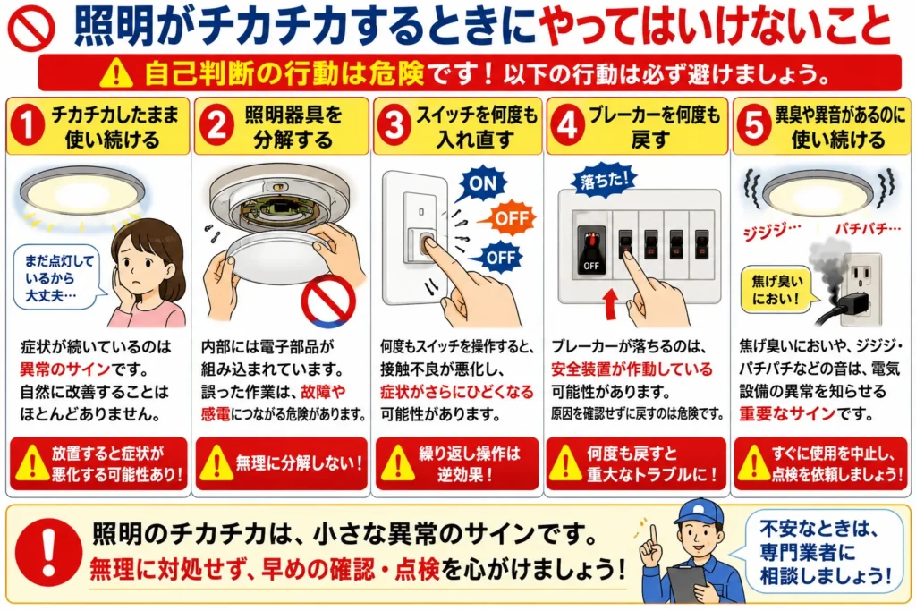 照明がチカチカするときにやってはいけないこと
