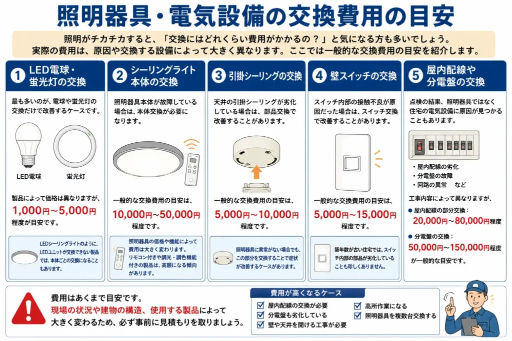 照明器具・電気設備の交換費用の目安