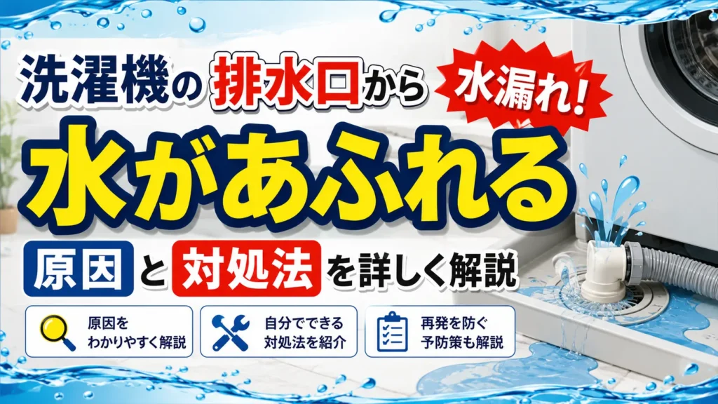 洗濯機の排水口から水漏れ！水があふれる原因と対処法