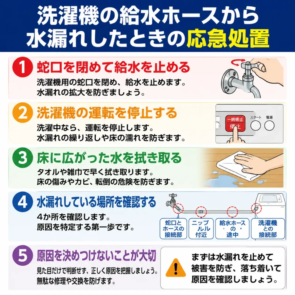 洗濯機の給水ホースから水漏れしたときの応急処置