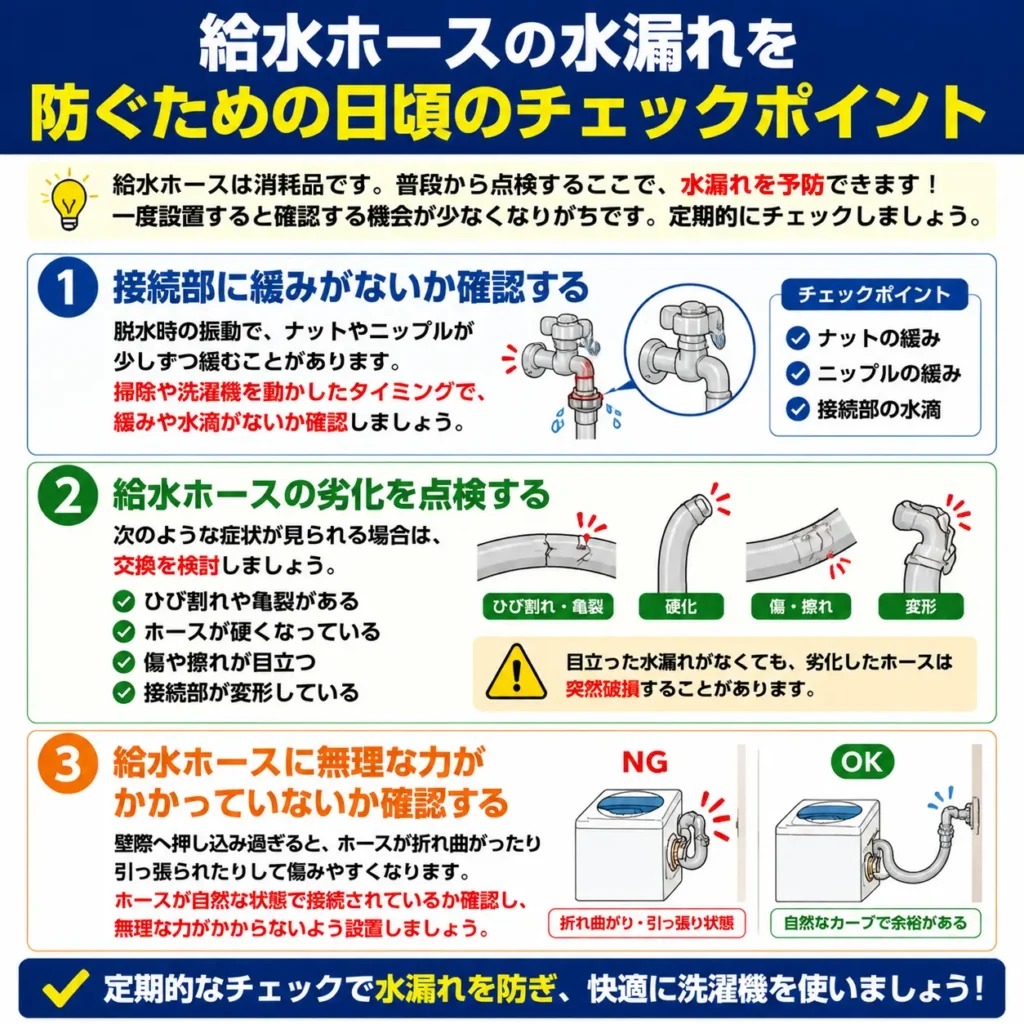 給水ホースの水漏れを防ぐための日ごろのチェックポイント