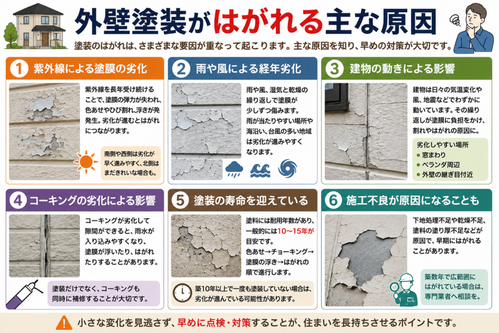 外壁塗装がはがれる主な原因
