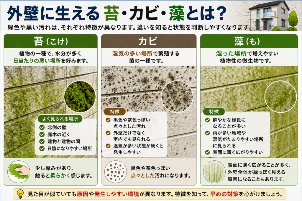 外壁に生える苔・カビ・藻とは?
