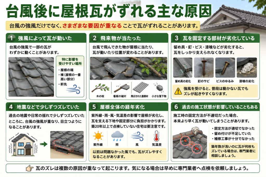 台風後に屋根瓦がずれる主な原因