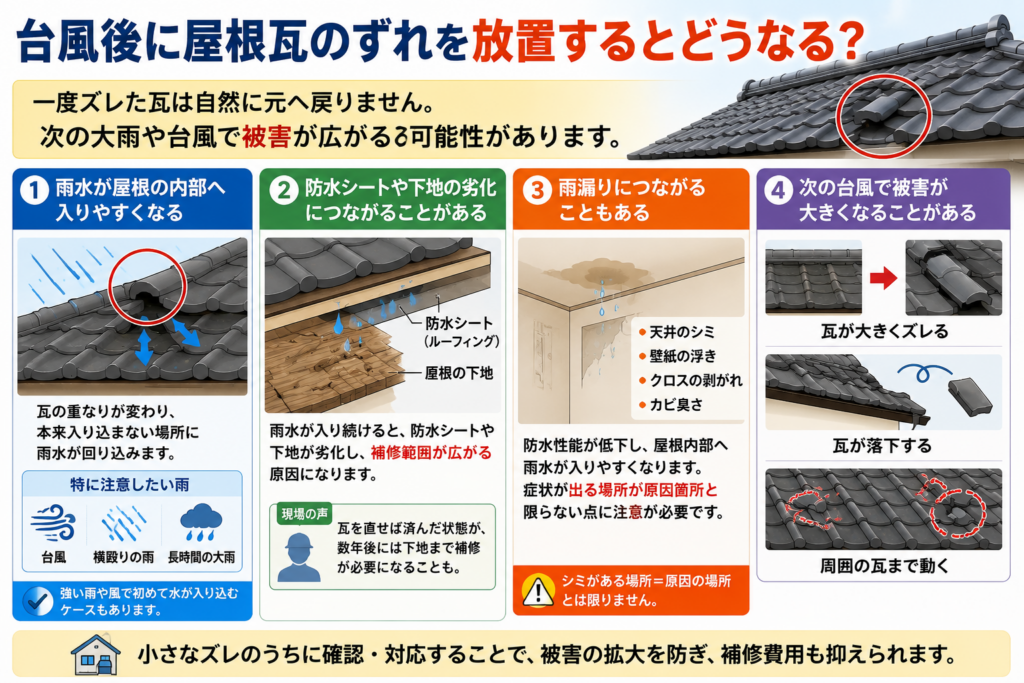 台風後に屋根瓦のずれを放置するとどうなる?