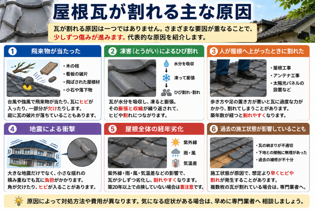 屋根瓦が割れる主な原因