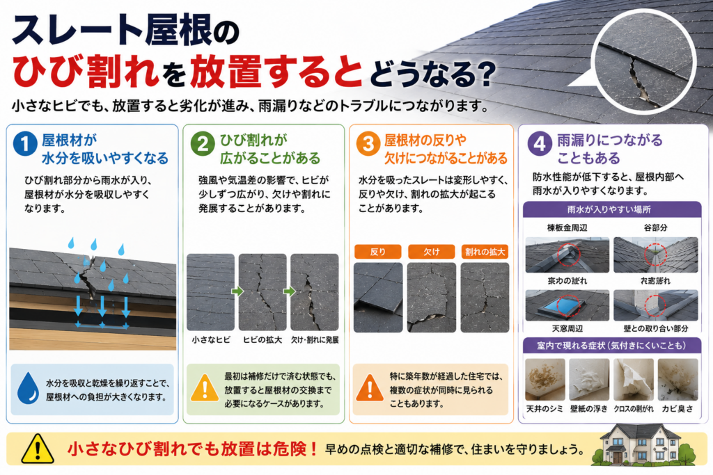 スレート屋根のひび割れを放置するとどうなる?