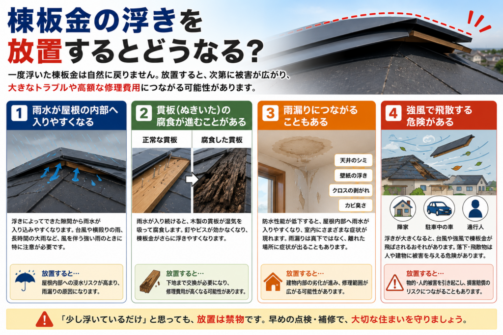 棟板金の浮きを放置するとどうなる?