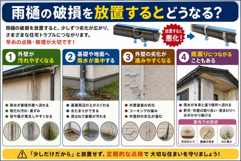 雨樋の破損を放置するとどうなる?