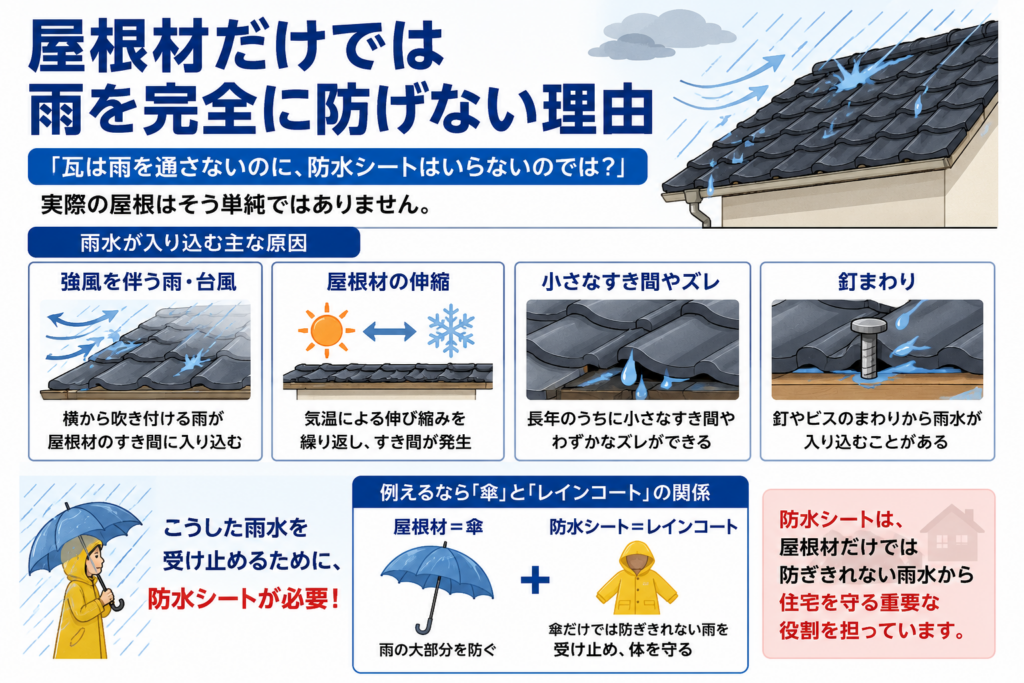 屋根材だけでは雨を完全に防げない理由