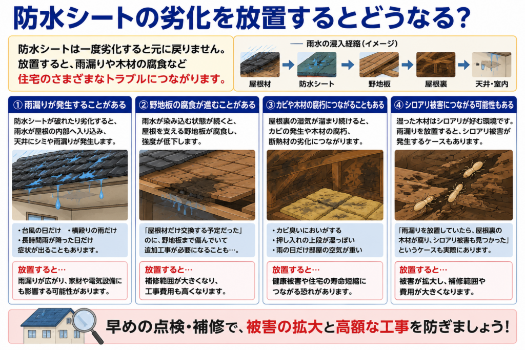 防水シートの劣化を放置するとどうなる?