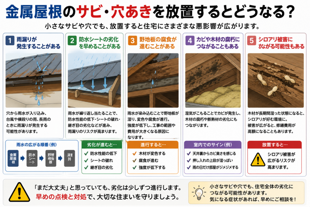 金属屋根のサビ・穴あきを放置するとどうなる?