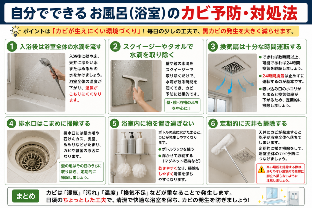 自分でできるお風呂のカビ予防・対処法