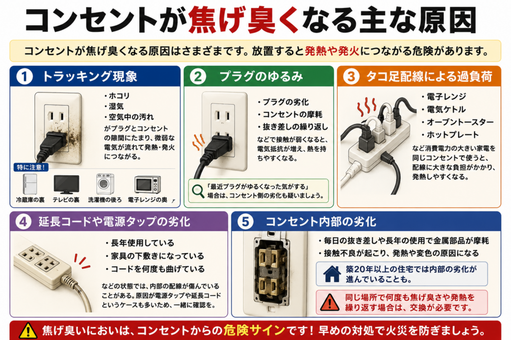 コンセントが焦げ臭くなる主な原因