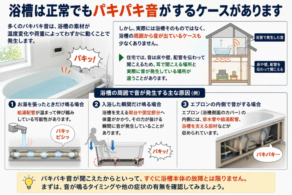 浴槽は正常でもパキパキ音がするケースがあります