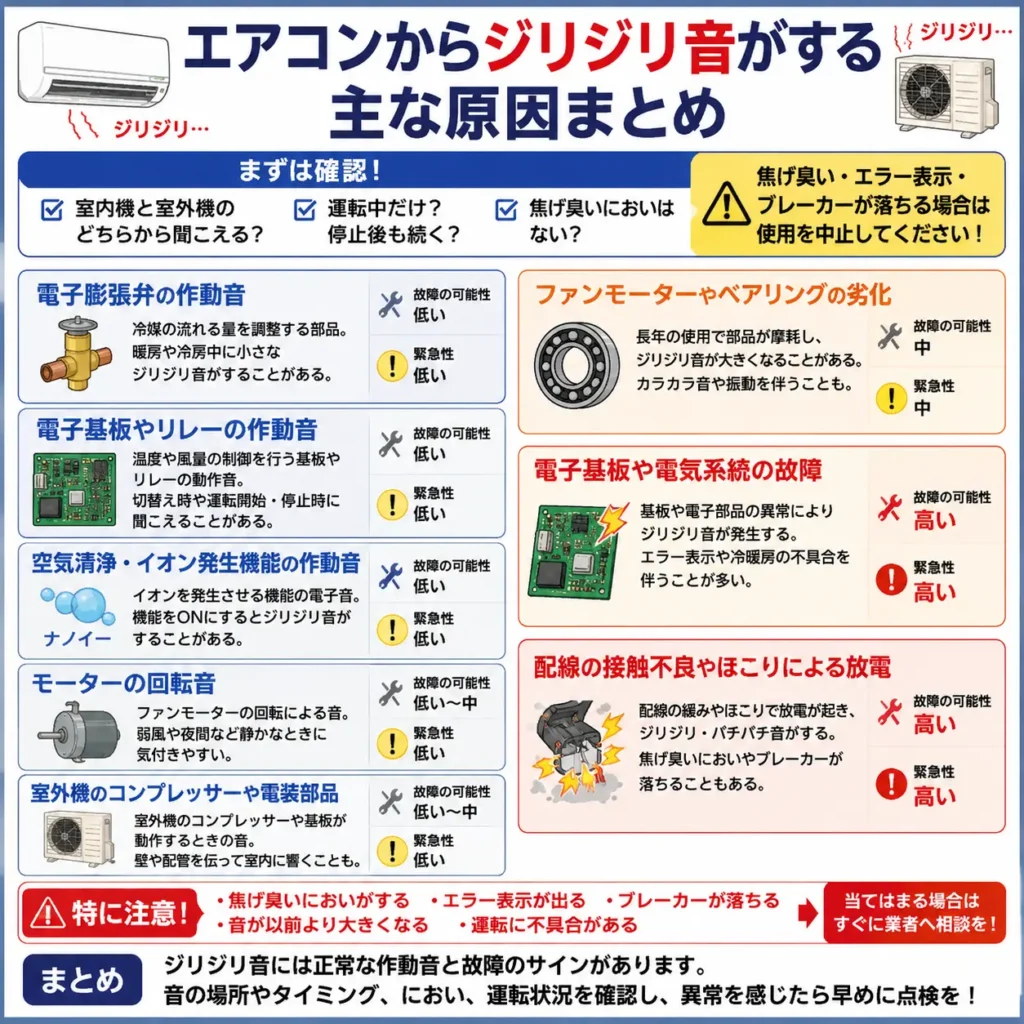 エアコンからジリジリ音がする主な原因まとめ