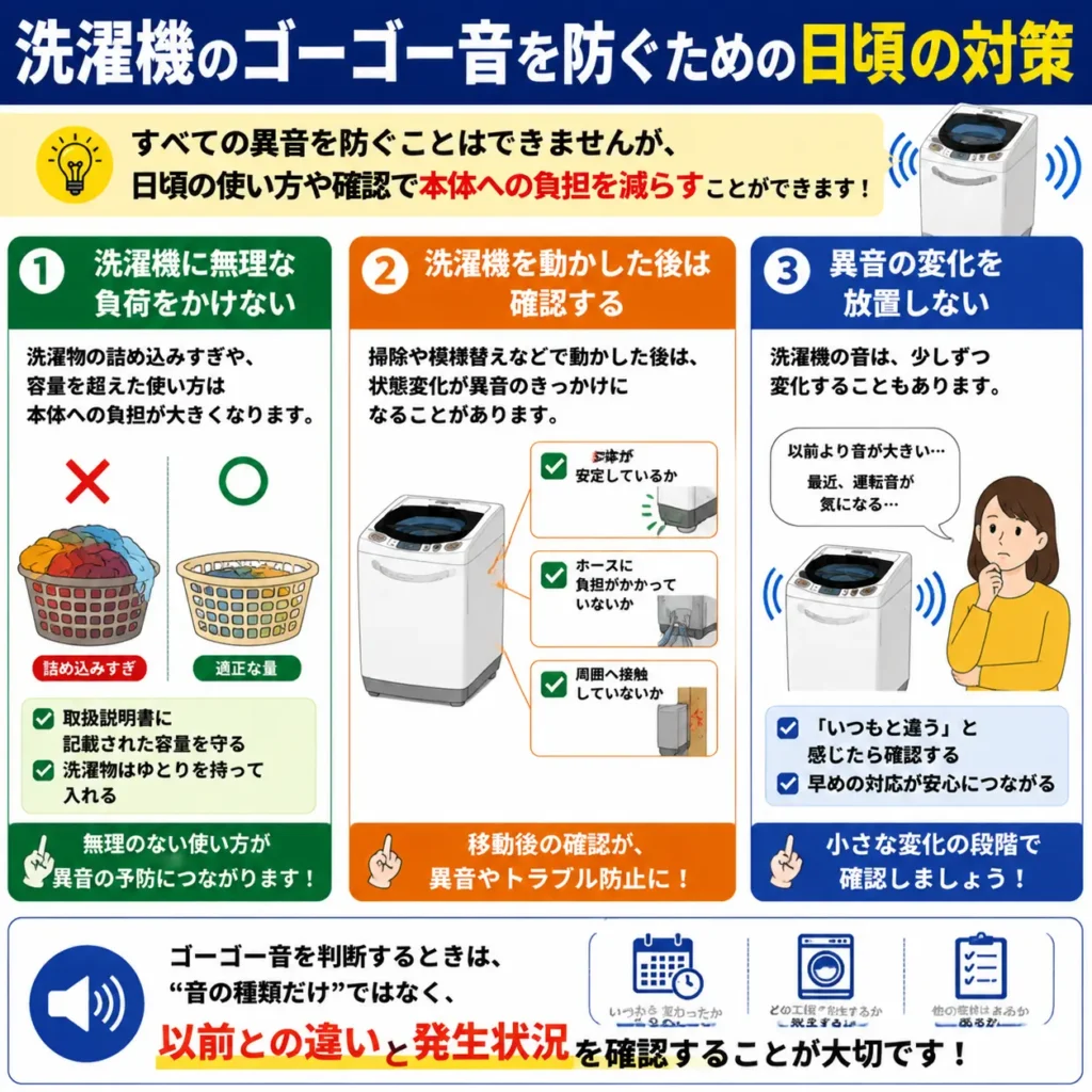 洗濯機のゴーゴー音を防ぐための日頃の対策