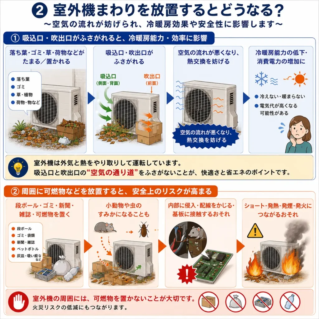 室外機まわりを放置するとどうなる?