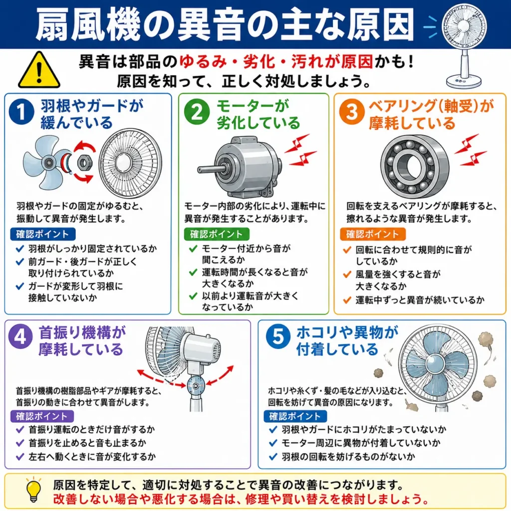 扇風機の異音の主な原因